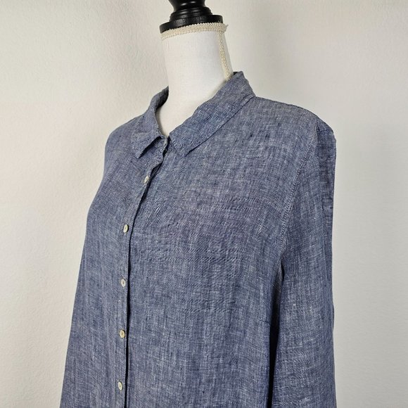 Artisan NY Womens Top Blue Linen Long Sleeve Button Shirt Tunic Sz 1X - Picture 12 of 16